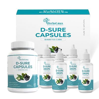 Herbal Max D-Sure Kit Diabetic Care Kit (D Sure Capsule 60's + D Sure Drops (Pack of 4 x 50 ml)) - Diabetes (Fitness)
