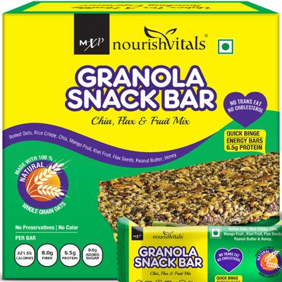 NourishVitals Granola Snack Bar - Chia Flax Fruit Mix (5 Bars) 250 gm - Nutritional Bars