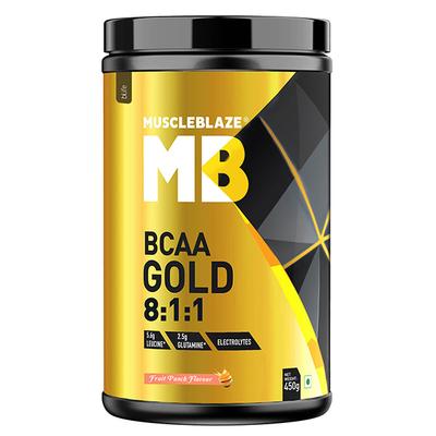 MuscleBlaze BCAA Gold 8-1-1 Powder - Fruit Punch 450 gm - Bcaa Supplements