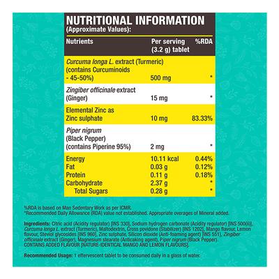 Fast&Up Curcumin 500 mg Effervescent Tablet - Mango Flavour 25's - Herbal Dietary Supplement