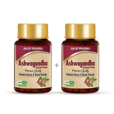 Jagat Pharma Ashwagandha Extract Plus Veg Capsule (Pack of 2 x 60's) - Ashwagandha