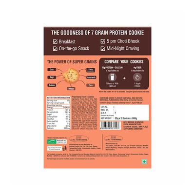 RiteBite Max Protein 7 Grain Breakfast Cookie Combo - Choco Chips + Oats & Raisins (Pack of 24 x 55 gm) - Nutritional Bars