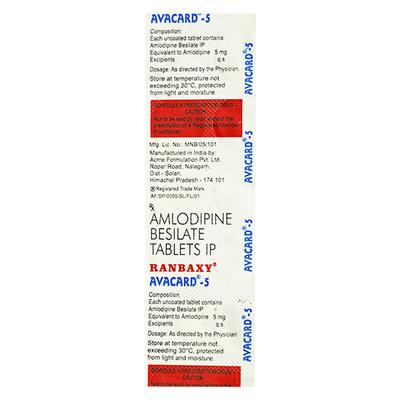Avacard 5mg Tablet 10'S - Hypertension-Cal