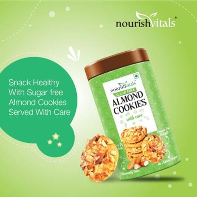 NourishVitals Sugar Free Almond Cookies 120 gm - Nutritional Bars