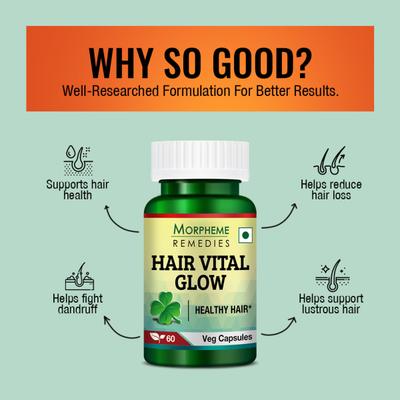 Morpheme Remedies Hair Vital Glow 60 Veg Caps - For Hair Health 60's - Hair & Skin