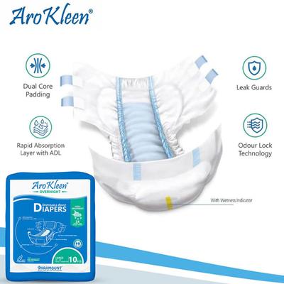 AroKleen Overnight Disposable Adult Diapers (L) (101.6 cm - 149.86 cm) (Pack of 2 x 10's) 1's - Adult Diapers & Pads