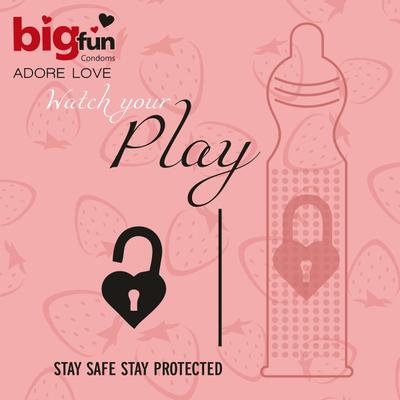 Bigfun Condoms - Juicy Strawberry 3's - Plain/Flavoured Condoms