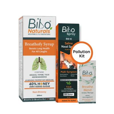 Bibo Pollution Safety Kit (Breathofy Syrup 200 ml + Saline Nasal Syrup - Tulsi 15 ml + Breathe Blend Nasal Decongestant 5 ml) 1's - Cough Syrup