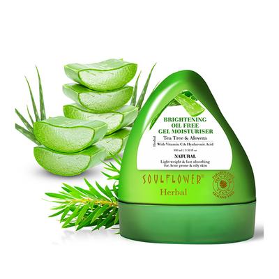 Soulflower Herbal Brightening Oil Free Gel Moisturizer -Tea Tree & Aloevera 100 ml - Lotions & Creams