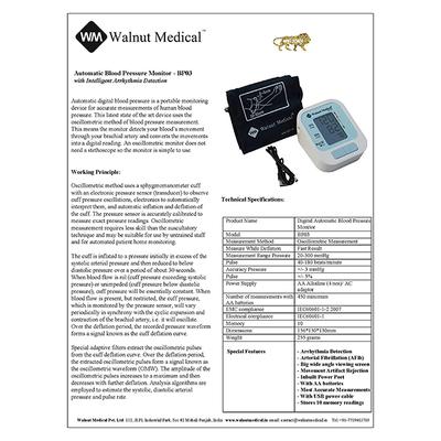 Walnut Medical Digital Blood Pressure Monitor (BP 03) - Blood Pressure Monitor Device