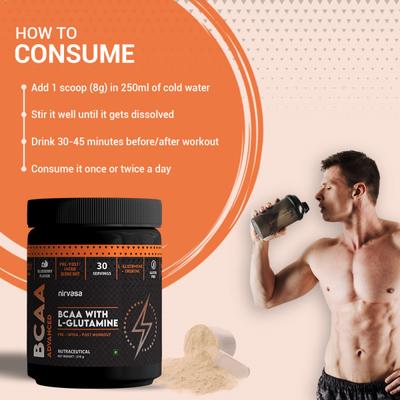 Nirvasa BCAA Advanced Powder with L-Glutamine - Blueberry Flavour 210 gm - Bcaa Supplements