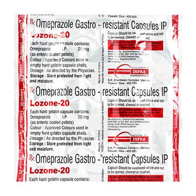 Lozone 20mg Capsule 15'S - Ulcer/Reflux/Flatulence-Aaa