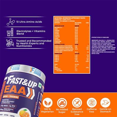 Fast&Up EAA Intra Training Supplement (30 Servings) - Tangy Orange Flavour 420.9 gm - Workout Essentials