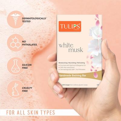 Tulips Handmade Bathing Bar - White Musk 125 gm - Soaps