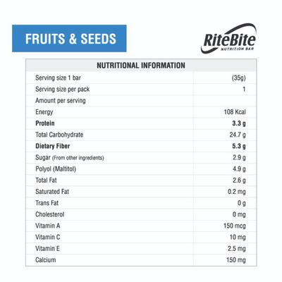 RiteBite Fruit & Seeds Bar (Pack of 6) - Nutritional Bars
