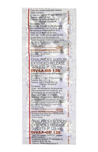 Divaa OD 125mg Tablet 10'S - Epilepsy/Convulsion-Ant