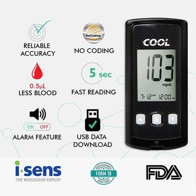 i-Sens Cool Blood Glucometer with Test Strips 100's - Black - Blood Glucose Monitors/Strips