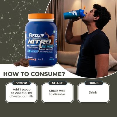 Fast&Up Nitro Boost Protein Powder - Chocolate Flavour 1405.6 gm - Whey Proteins