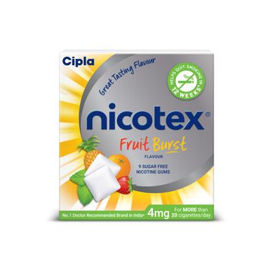 NICOTEX FRUIT BURST FLAVOUR SUGAR FREE 4mg Chew Gum 9's - Smoking cessation