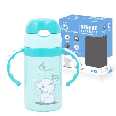 R For Rabbit Steebo Elephant Straw Sipper 300 ml - Blue - Feeding & Nursing