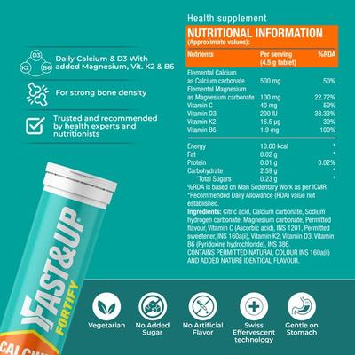 Fast&Up Fortify Calcium & Magnesium with Vitamin D3 Effervescent Tablet - Orange Flavour 20's - Multi-Vitamins