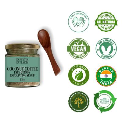 Essentia Extracts Face & Body Exfoliating Scrub - Coconut & Coffee 100 gm - Scrubs & Exfoliants