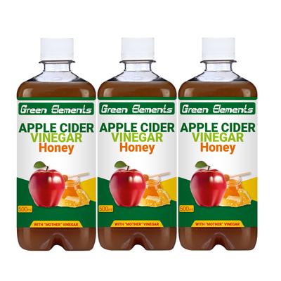Green Elements Apple Cider with Mother Vinegar - Honey (Pack of 3 x 500 ml) - Apple Cider Vinegars