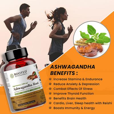 Rooted Active Naturals Ashwagandha Root with Reishi Mushroom Veg Capsule 120's - Ashwagandha