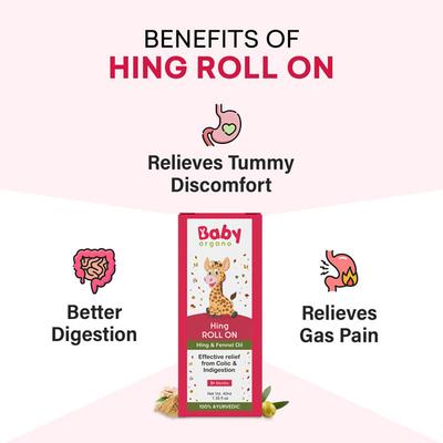Baby Organo Ayurvedic Hing Fennel Oil Effective Relief from Colin & Indigestion Hing Roll On 40 ml - Pain Relief Oil