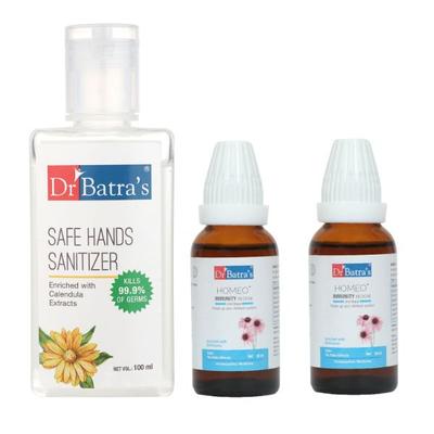 Dr Batra's Homeo+ Immunity Oral Drops (Pack of 2 x 30 ml) + Safe Hand Sanitizer 100 ml - Personal Care (Ayush)
