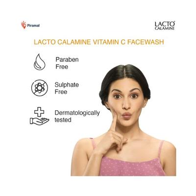 Lacto Calamine Vitamin C Face Wash with Aloe Vera & Niacinamide for Bright and Glowing Skin 100ml 3's - Face Wash & Cleansers