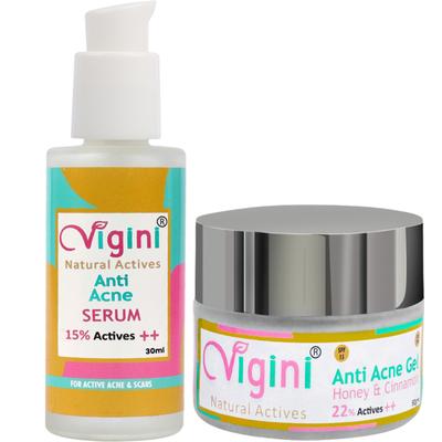 Vigini Natural Actives Anti Acne Serum 30 ml + Anti Acne Gel - Honey and Cinnamon 50 gm - Face Serum