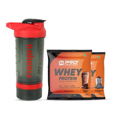 Pro Nutrition & Fitness Shaker Bottle 500 ml + Whey Protein Powder - Chocolate Brownie and Cookies & Cream Flavour 66 gm Combo Pack - Whey Proteins