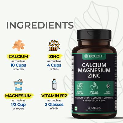 Boldfit Calcium Magnesium Zinc Tablet 60's - Calcium And Minerals