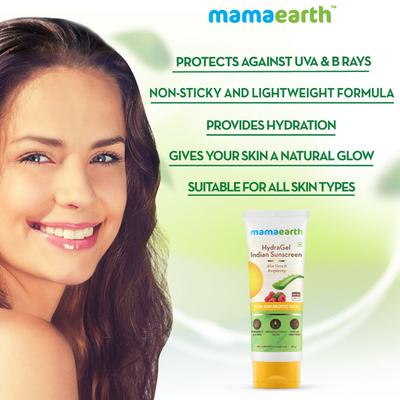 Mamaearth HydraGel Indian Sunscreen Gel - Aloe Vera & Raspberry 50 gm - Face Sunscreen