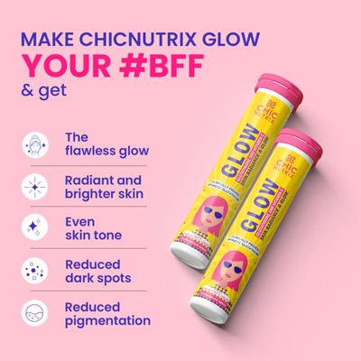 Chicnutrix Glow - Glutathione and Vitamin C Effervescent Tablet - Strawberry & Lemon Flavour 20's - Hair & Skin