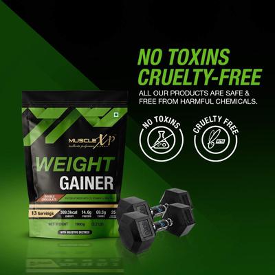 MuscleXP Weight Gainer Powder - Double Chocolate Flavour 1 kg + Shaker 1's - Weight Gain