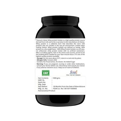 Natures Velvet 100% Whey Isolate Powder - Unflavoured 1000 gm - Speciality Medicines