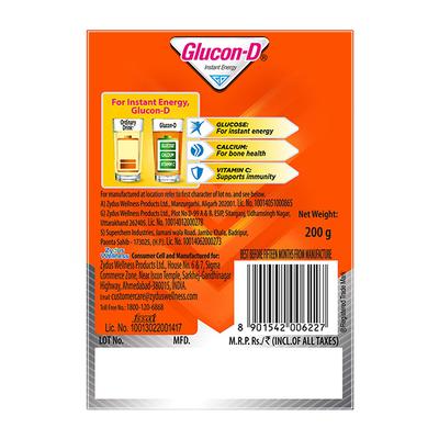 Glucon-D Instant Energy Powder - Tangy Orange (Refill) 200 gm - Energy Drinks