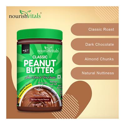 NourishVitals Classic Peanut Butter (Almonds Chunks & Dark Chocolate) 750 gm - Nutritional Bars