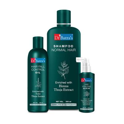 Dr Batra's Shampoo 500 ml + Hair Fall Control Oil 200 ml + Hair Vitalizing Serum 125 ml - Hair Treatment