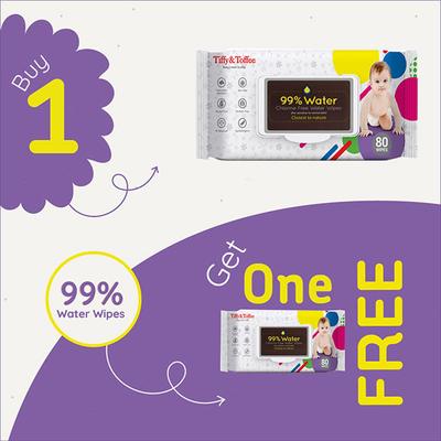 Tiffy & Toffee Chlorine Free Wet Wipes - Aloe Vera 80's (Buy 1 Get 1 Free) - Diapers & Wipes