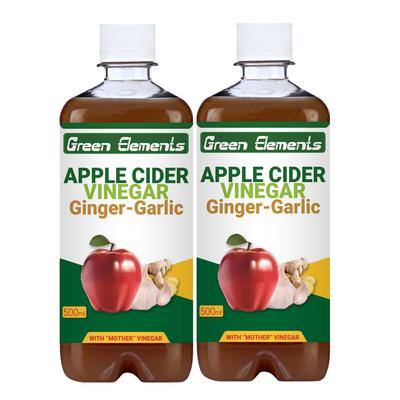 Green Elements Apple Cider with Mother Vinegar - Ginger & Garlic (Pack of 2 x 500 ml) - Apple Cider Vinegars
