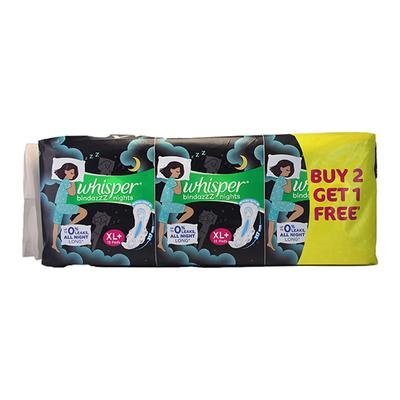 Whisper Bindazz Nights Sanitary Pads (XL+) 15's (Buy 2 Get 1 Free) - Sanitary Napkins