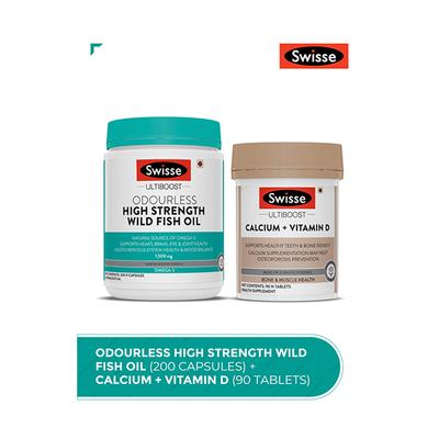 Swisse General Wellness (Wild Fish Oil Capsule 200's, Calcium+ Vitamin D Tablet 90's) Combo Pack - Multi-Vitamins