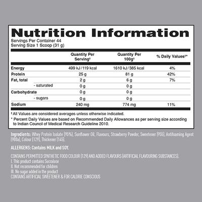 Isopure Zero Carb Protein Powder - Strawberries & Cream Flavour 3 lb - Workout Essentials