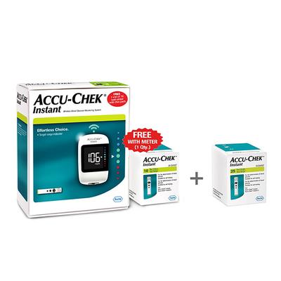 Accu-Chek Instant Glucose Monitor with Free 10 Test Strips + Accu-Chek Instant Test Strips 25's - Blood Glucose Monitors/Test Strips
