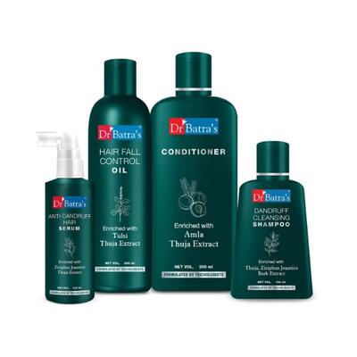 Dr Batra's Dandruff Cleansing Shampoo 100 ml + Hair Fall Control Oil 200 ml + Conditioner 200 ml + Anti-Dandruff Hair Serum 125 ml - Hair Treatment