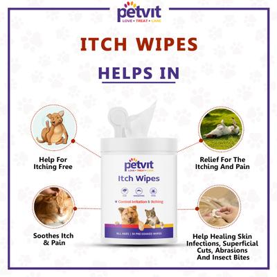 Petvit Itch Wipes - For All Breeds Dogs & Cats 50's - Pet accessories
