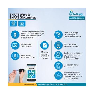 Apollo Sugar Glucome Glucometer + Glucome Strips 25's + 1 Video Doctor Consultation - Blood Glucose Monitors/Strips